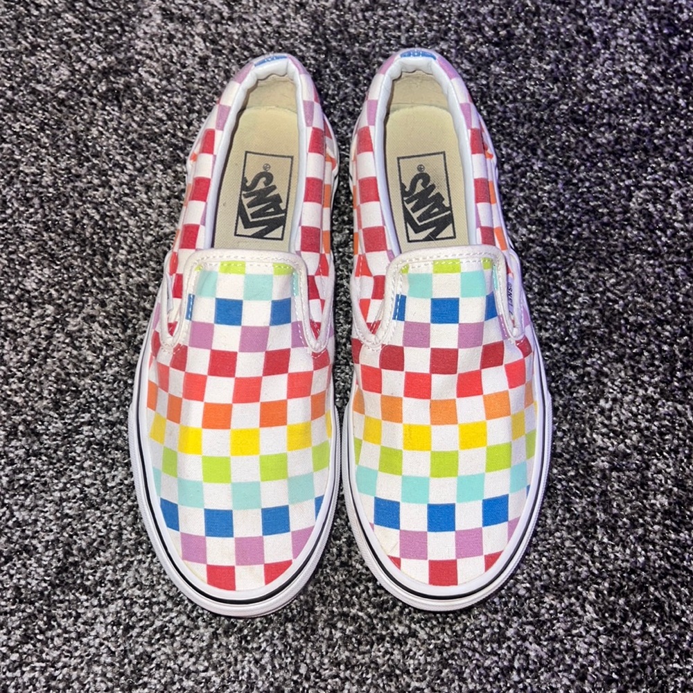 Rainbow slip on vans size 8
